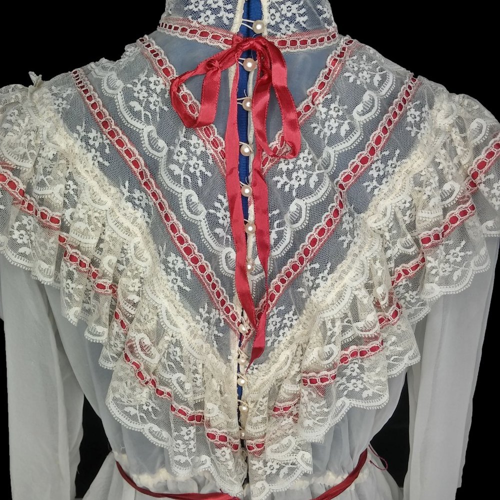 Vintage Victorian High Neck Button Back Lace Top - Picture 7 of 8